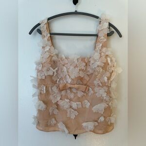 NWT Anthropologie tank, nude base fabric with white embellishments, sz small